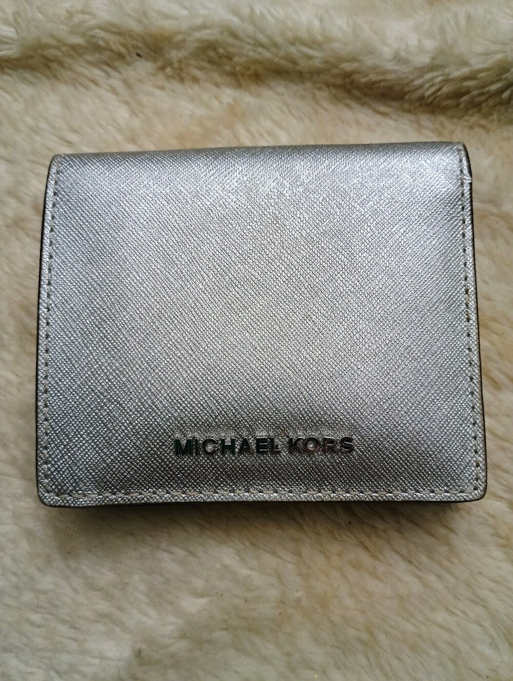 Michael Kors Silver Metallic Saffiano Leather Compact Wallet